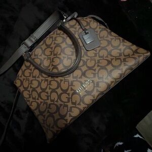 Guess Brown Monogram Shoulder Bag